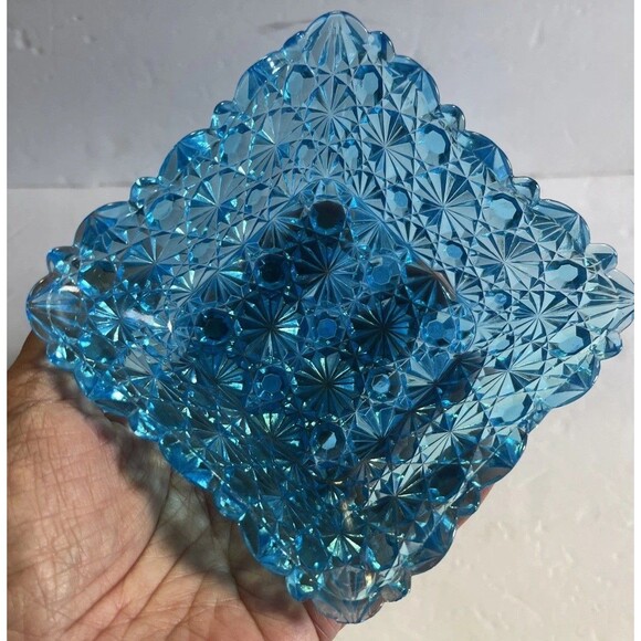 L.G. WRIGHT/FENTON BLUE DAISY & BUTTON SET OF 3 SQUARE BOWLS - Picture 5 of 8